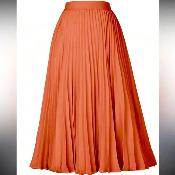 GRACE KARIN ALINE SKIRT MIDI RUST ORANGE PLEATED PLUS SIZE XL - Picture 2 of 8